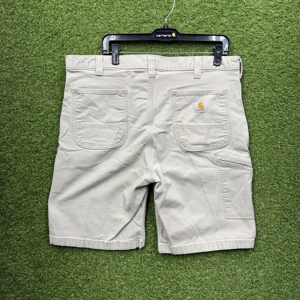 Carhartt Work Shorts Mens 38 Rugged Flex Relaxed Fit Canvas Khaki Beige